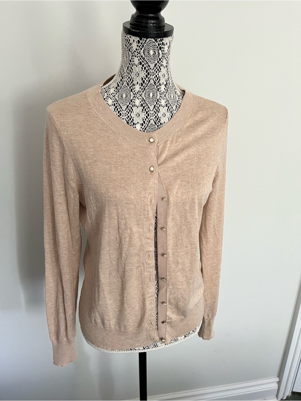 Banana Republic silk blend Pearl Button Crewneck Cardigan - Beige